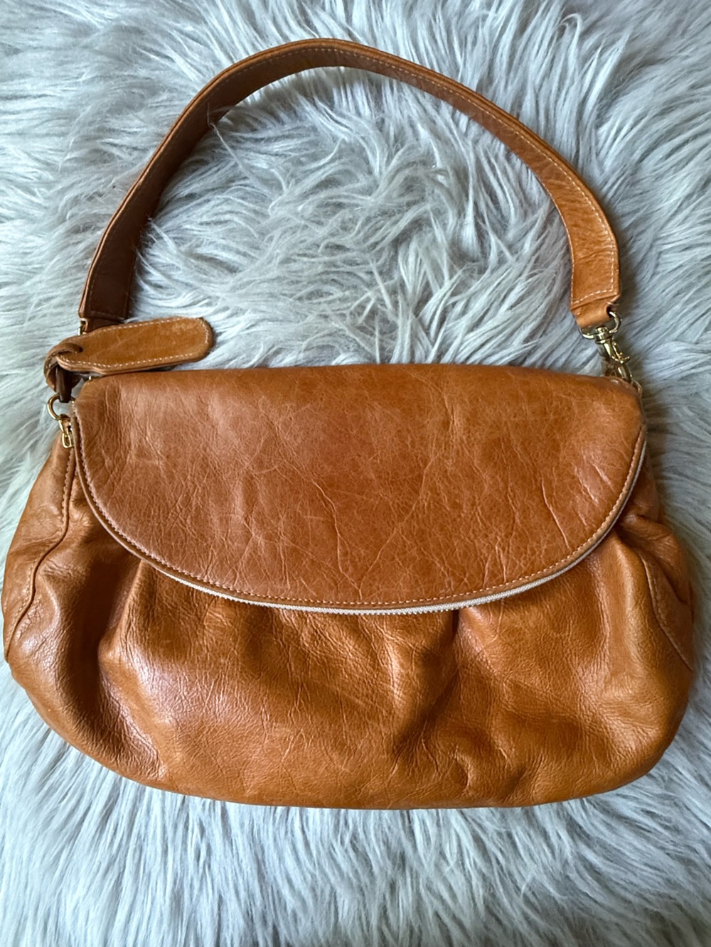 Zina Eva Cognac Leather Hobo Shoulder Bag